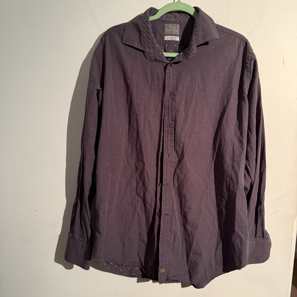 Thomas Dean XL Shirtmakers Cloth Dress Shirt Brown Dot Button Down‎ Long Sleeve